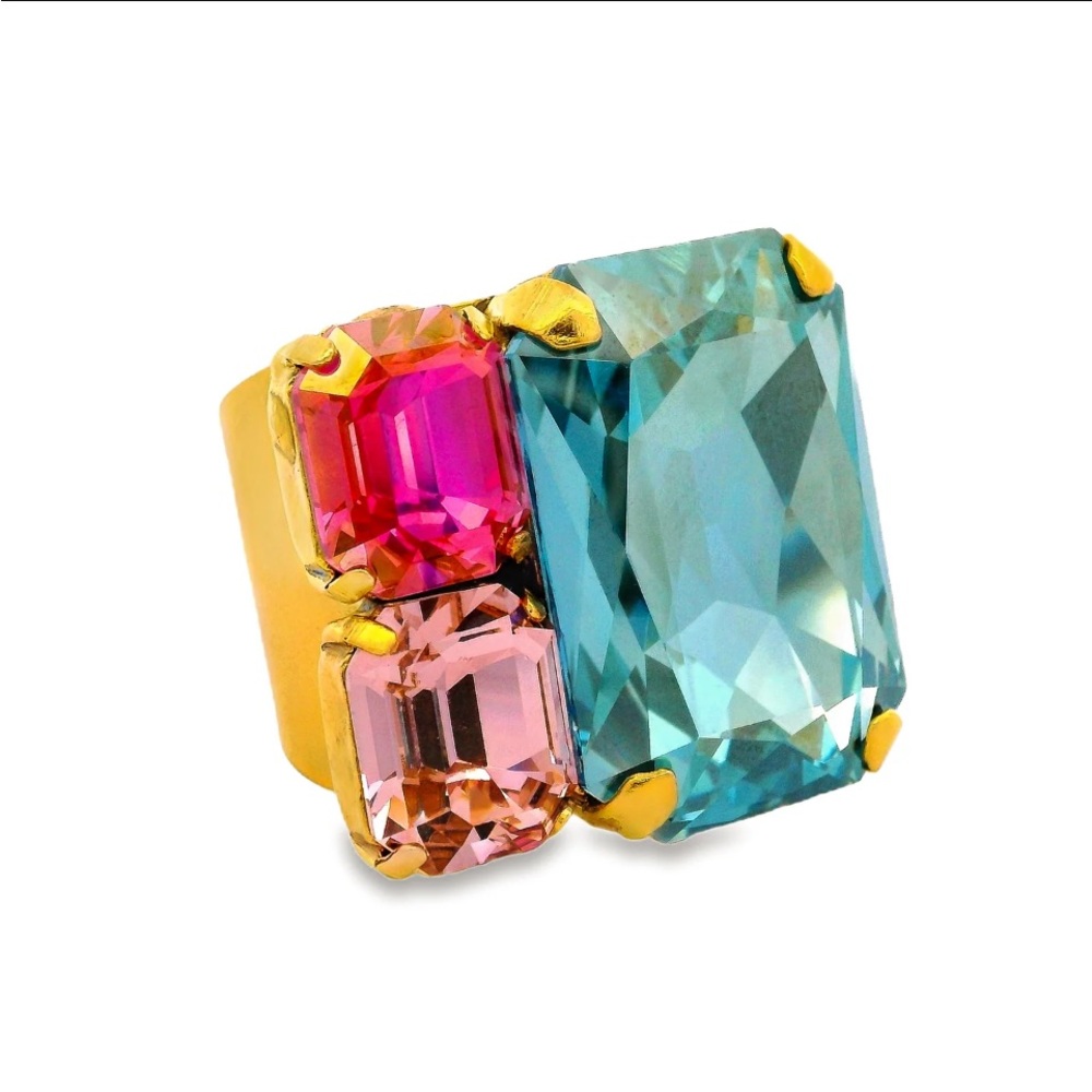TOVA Statement Ring with Blue, Hot Pink and Light Pink Swarovski crystals